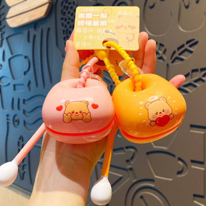 曼妙正版奶油小熊木鱼钥匙扣敲敲乐学生包包挂件解压玩具礼品