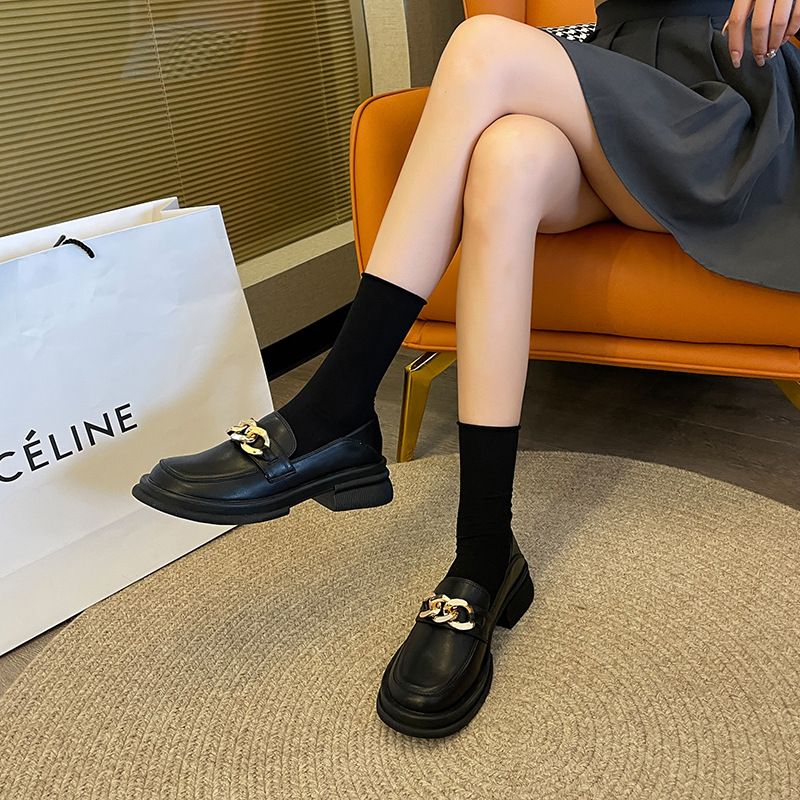 胖mm小皮鞋新款学院风一高跟脚蹬