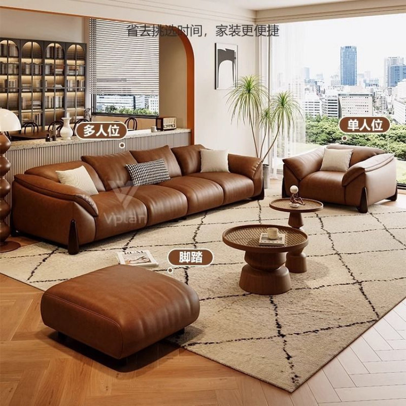 意式极简真皮沙发现代简约客厅中