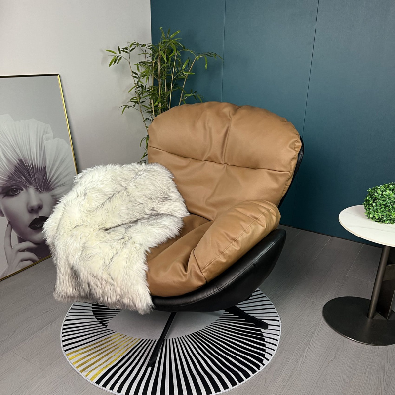 北欧休闲单人沙发椅旋转蜗牛椅客厅卧室真皮轻奢家用懒人老虎椅子