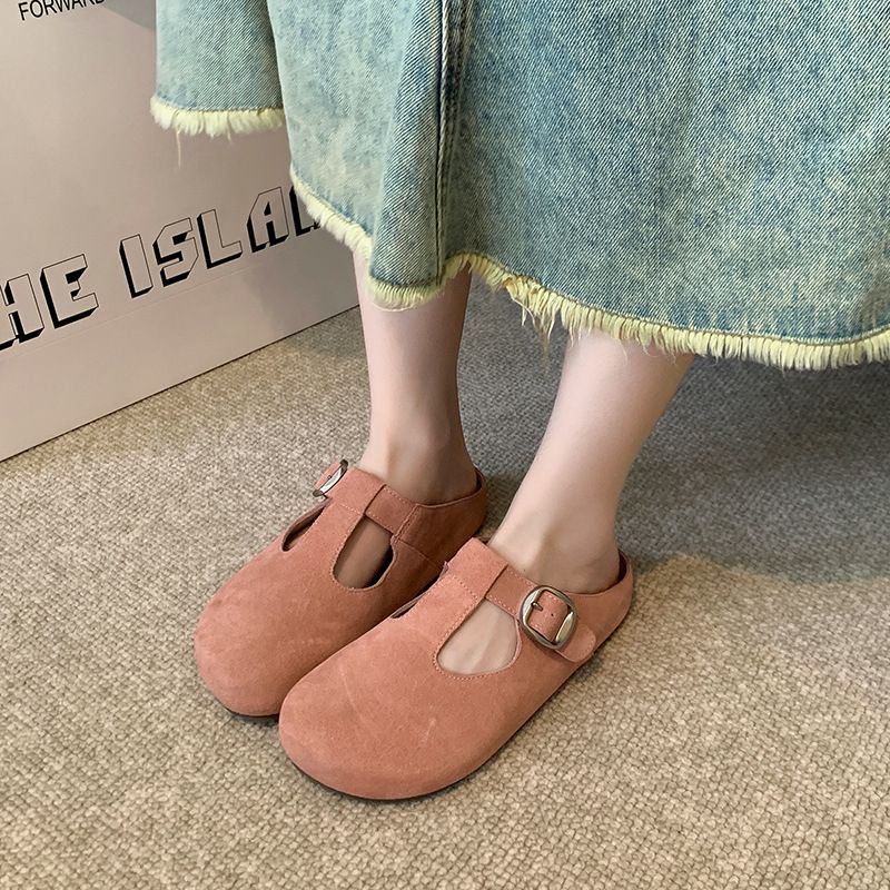 新款勃肯拖鞋复古T字扣包头半拖