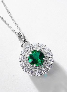 欧美新款复古培育祖母绿项链S925