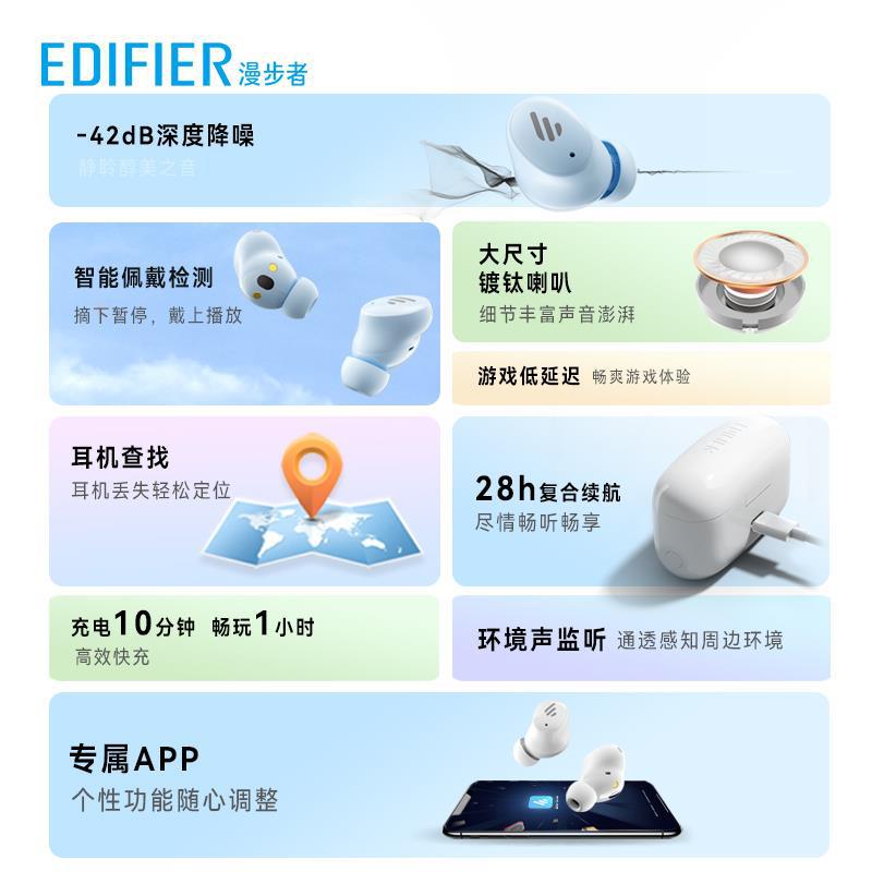 漫步者TWS1ANC真无线主动降噪蓝