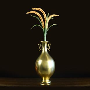 全铜岁岁平安麦穗摆件中式入门玄关大麦桌面装饰乔迁新居开业礼物