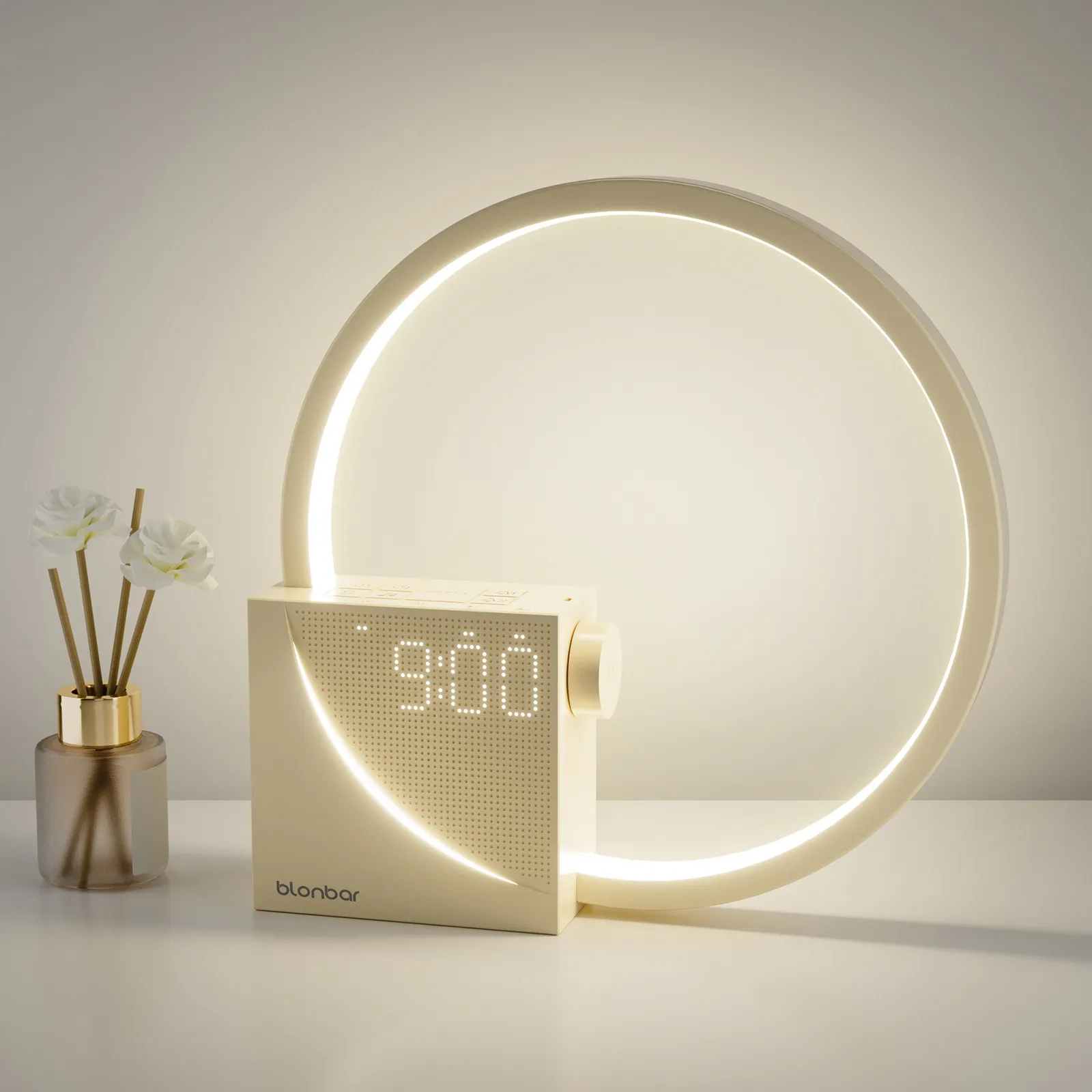 AJ300D多功能升级版台灯闹钟白噪音5V2A USB充电触摸小夜灯唤醒灯