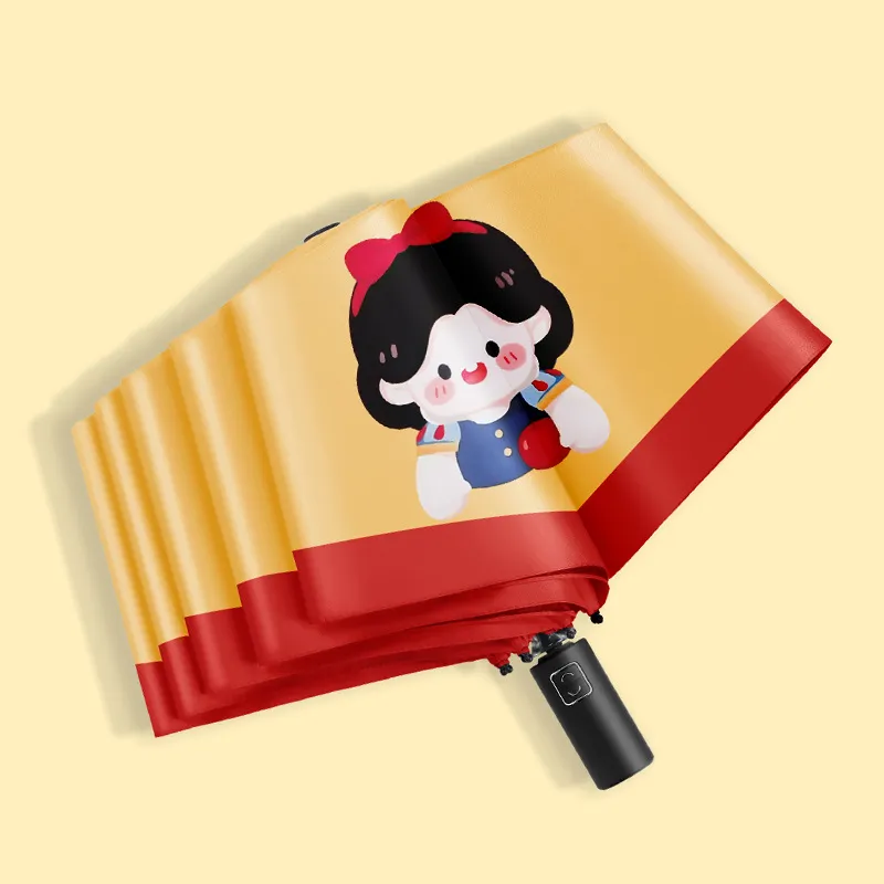 自动白雪公主雨伞晴雨两用防紫外线太阳伞可爱三折便携遮阳伞