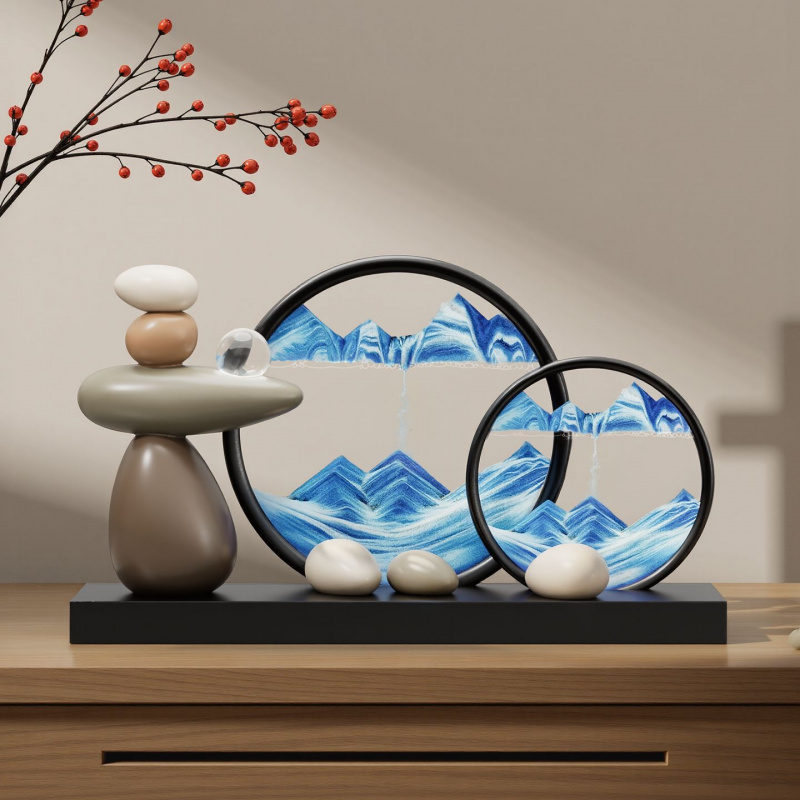 新中式时来运转流沙画摆件家居工艺品高档办公室电视柜酒柜装饰品图片