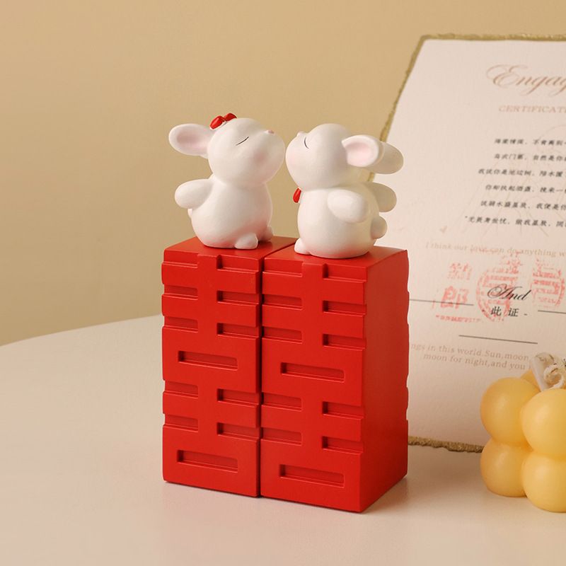 贝汉美新婚婚庆用品创意结婚礼物精美萌兔喜字对章摆件节日小礼品
