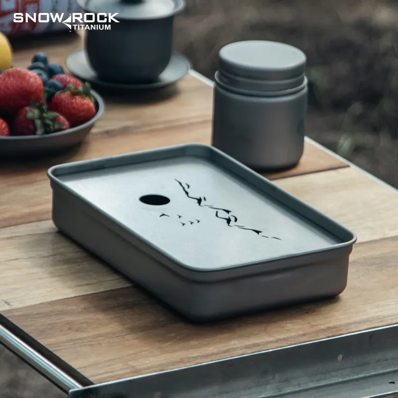 户外便携纯钛长方形茶盘干泡盘钛合金盘面功夫茶具野营便携茶托盘