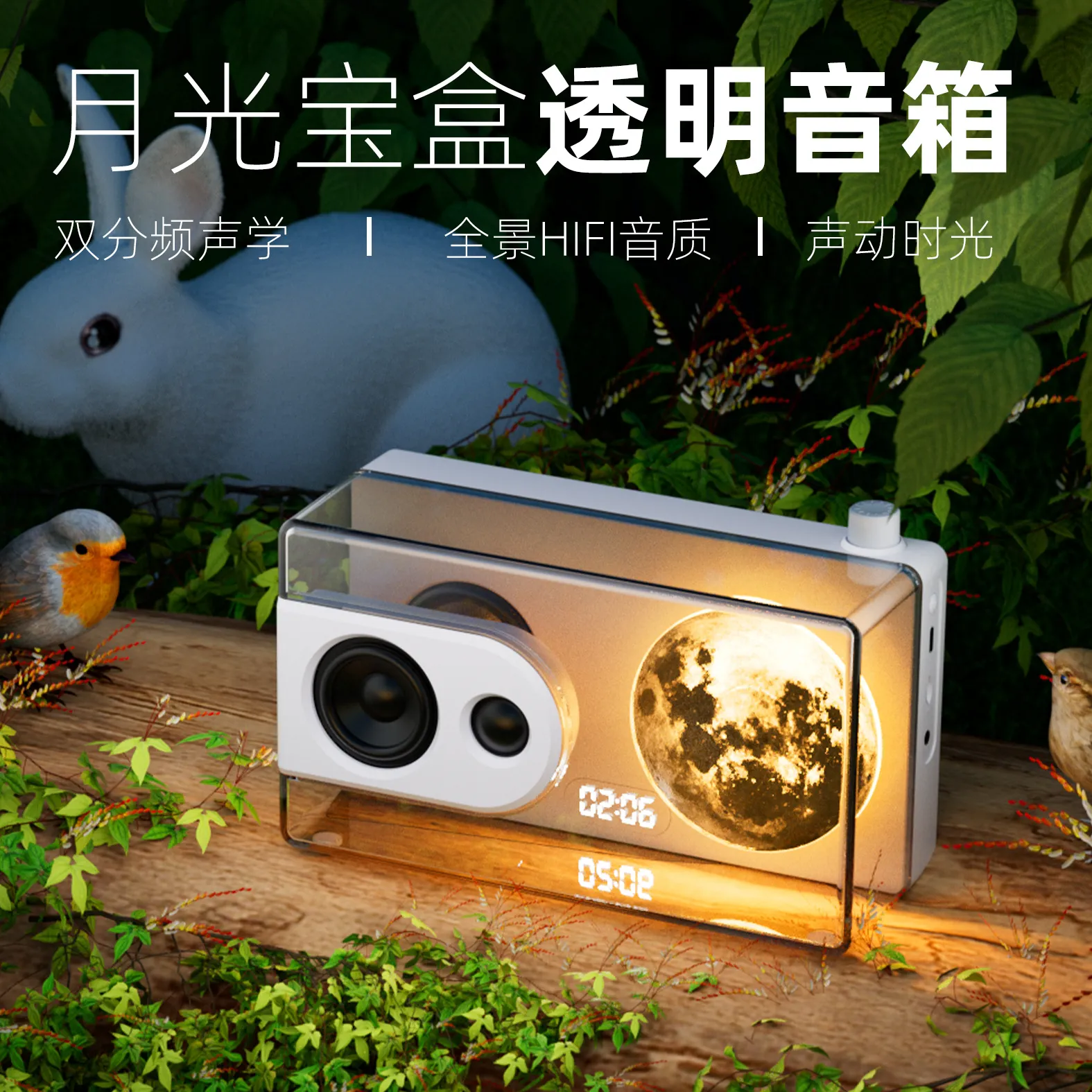 M6月光宝盒蓝牙音箱无线桌面音响氛围灯便捷式高级感创意时钟闹钟