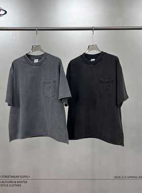 ARTIE男装|夏季美式复古洗水男式短袖t恤磨边割破斜角贴袋t恤