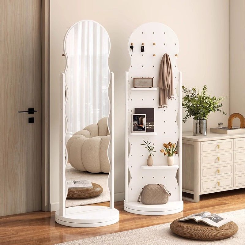 波浪洞洞板穿衣镜衣帽架一体全身