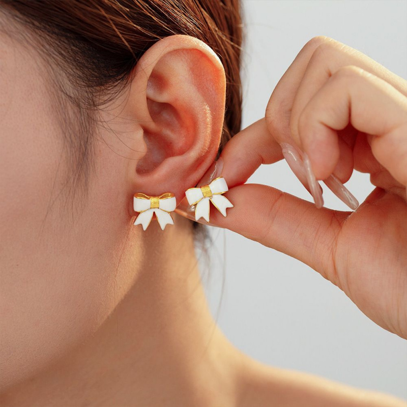 欧美风新款蝴蝶结滴油耳钉小众甜
