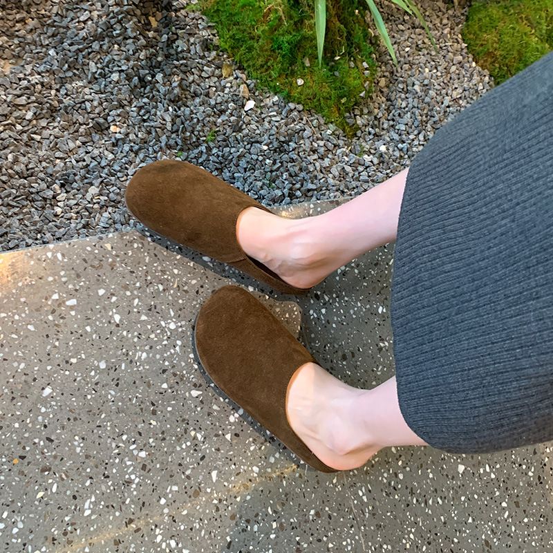 复古勃肯鞋女宽胖脚磨砂厚底半拖