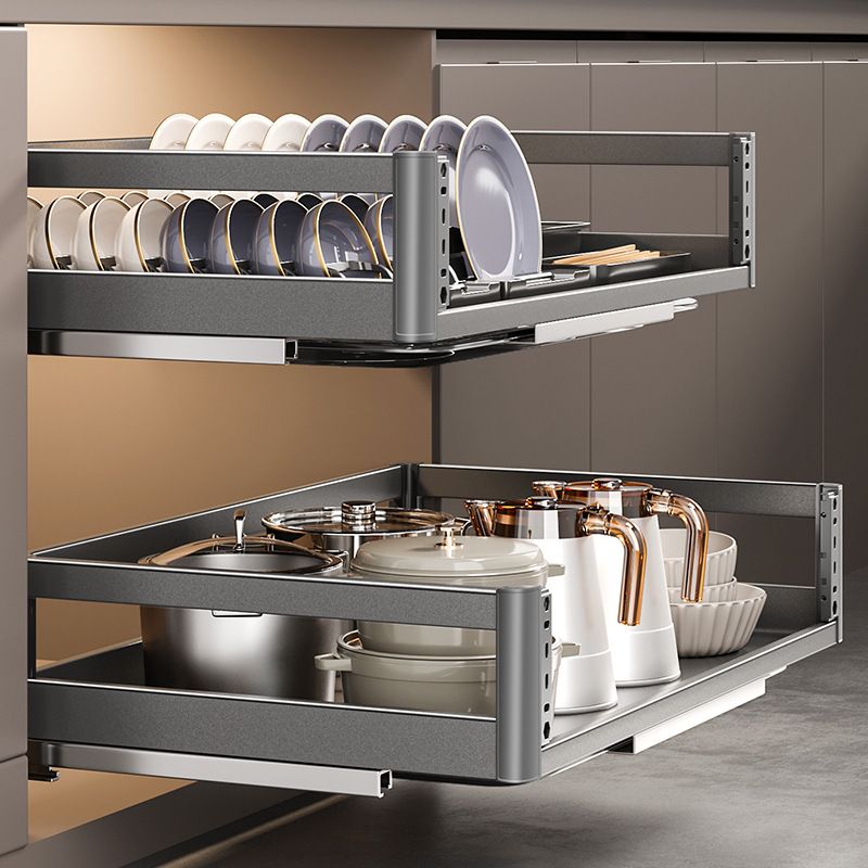 拉篮厨房橱柜太空铝双层抽屉式碗