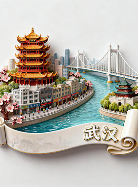 武汉黄鹤楼金属3D浮雕冰箱贴