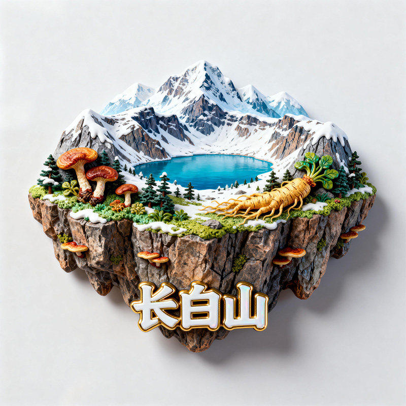长白山天池瀑布金属3D浮雕冰箱贴