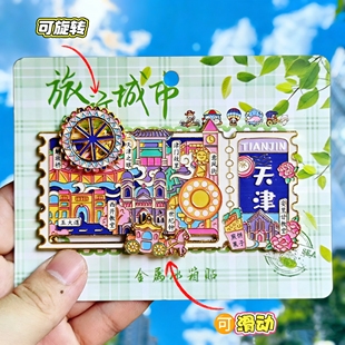 天津票根可转动金属冰箱贴文创纪念品旋转天津之眼五大道伴手礼物