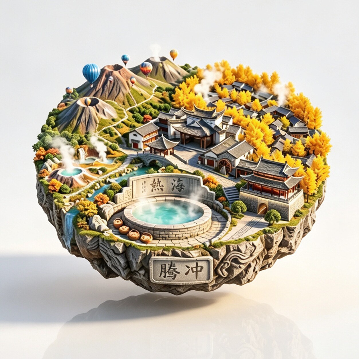 云南腾冲热海大滚锅3D冰箱贴