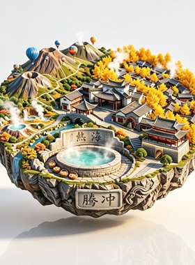云南腾冲热海大滚锅3D冰箱贴