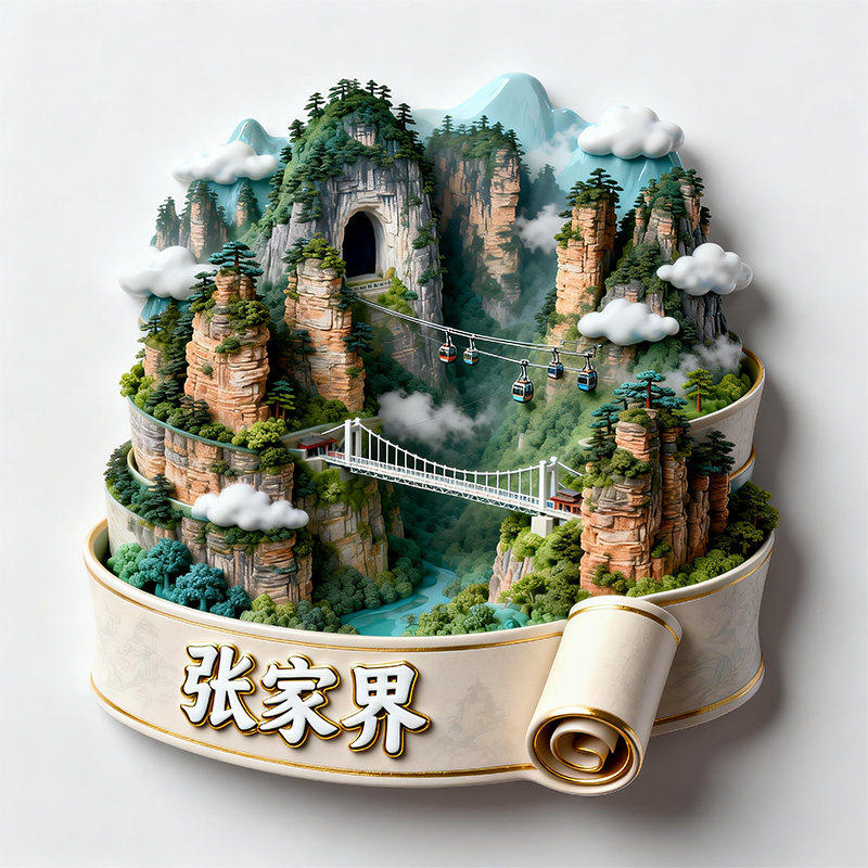 张家界天门山3D金属浮雕冰箱贴