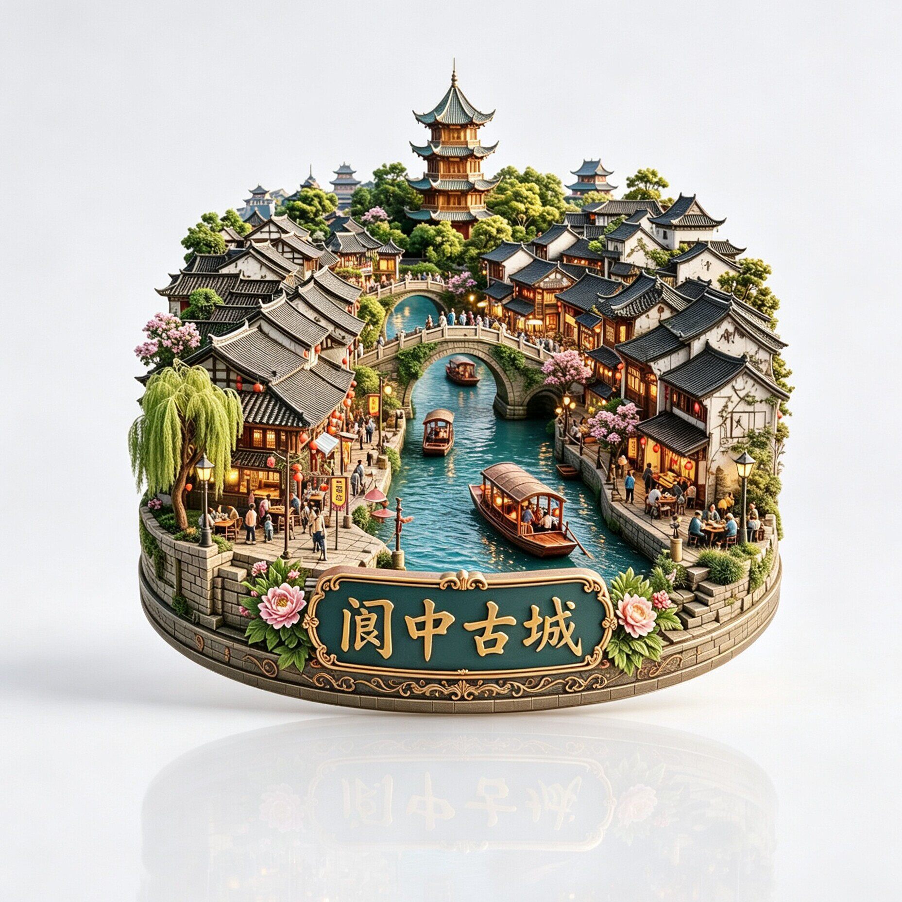 四川阆中古城3D浮雕金属冰箱贴
