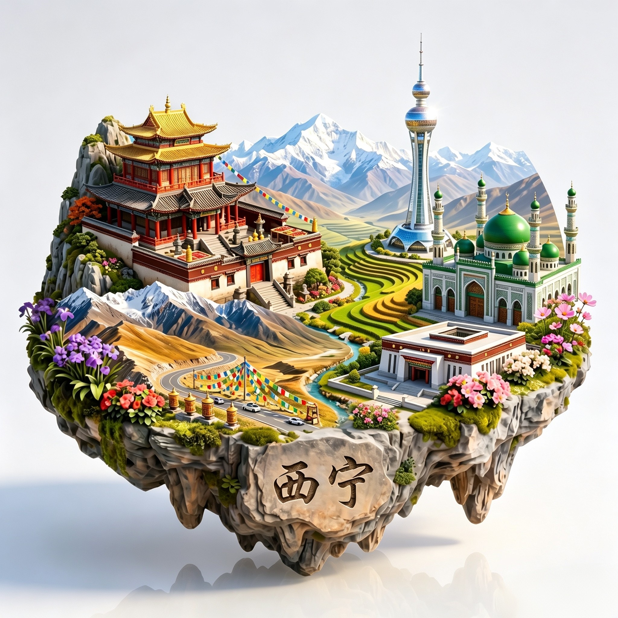 西宁冰箱贴金属立体塔尔寺东关清真大寺高原雪山文创纪念品磁力贴