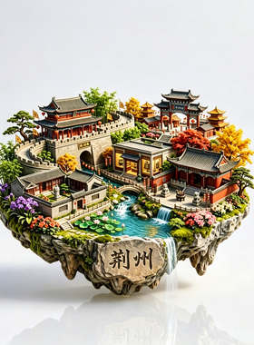 荆州古城墙宾阳楼3D冰箱贴文创