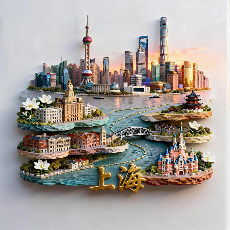 上海城市建筑3D金属浮雕冰箱贴