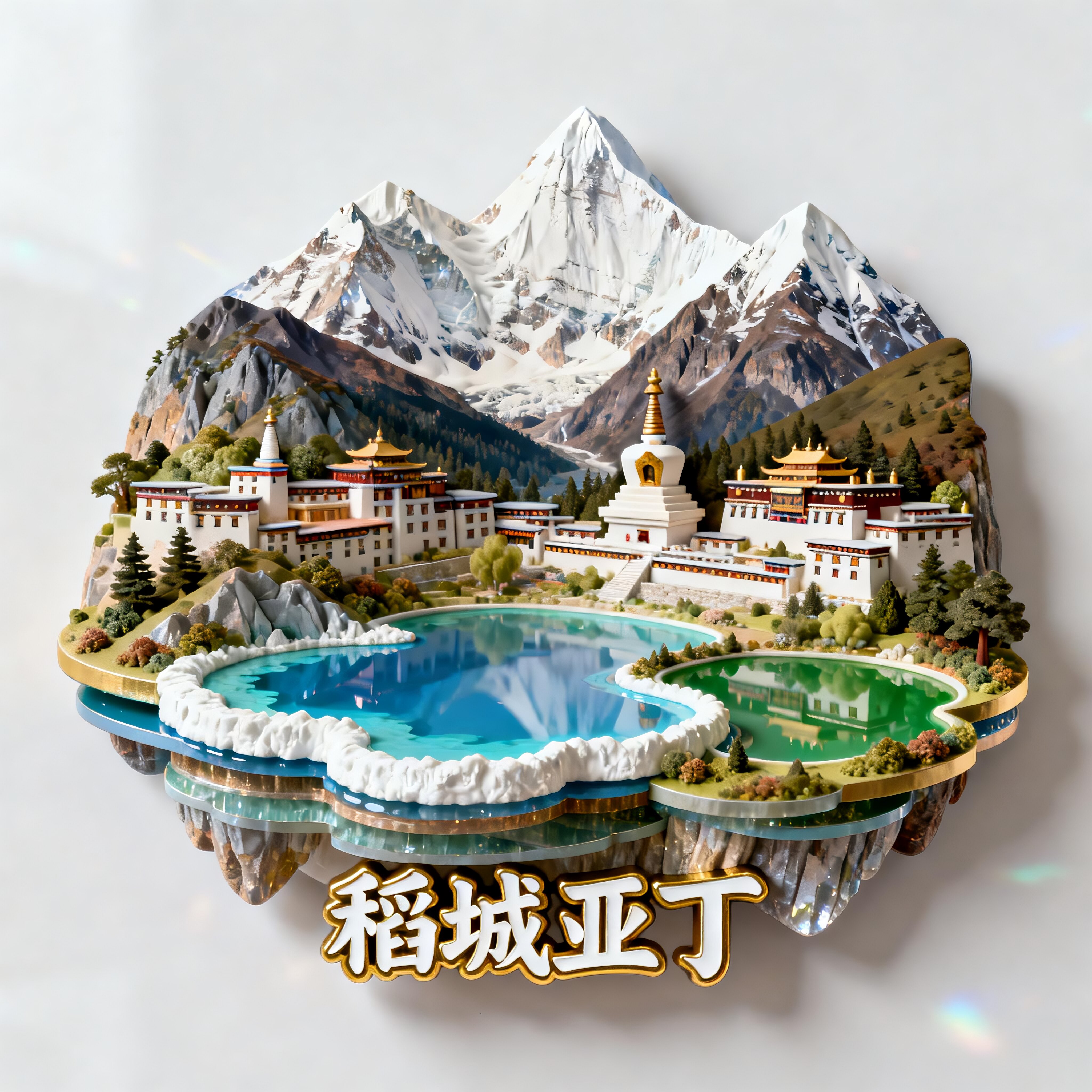 稻城亚丁3D浮雕金属文创冰箱贴