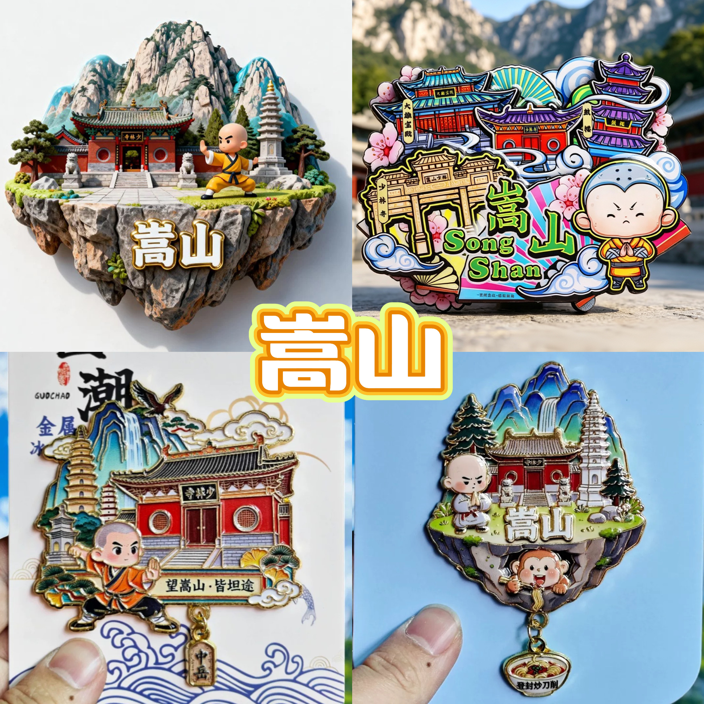【嵩山】原创旅游冰箱贴河南嵩山鼓楼城市纪念品伴手礼国潮木磁贴