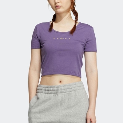 正品阿迪达斯MC CROP TEE三叶草女高腰舒适透气百搭圆领T恤HZ5348