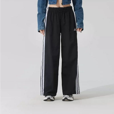 正品Adidas/阿迪达斯女三条纹舒适百搭直筒休闲阔腿长裤JE1306