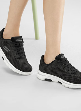 正品斯凯奇GO WALK 5 女士绑带健步鞋秋冬网面运动板鞋96022-BKW