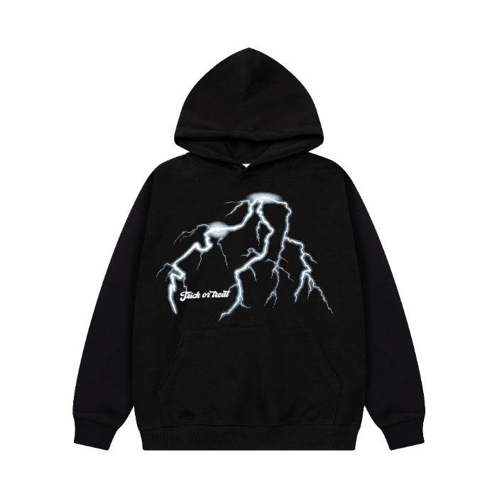 美式重磅宽松潮牌创意闪电印花oversize秋冬男女连帽卫衣情侣外套