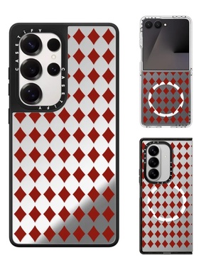 现货CASETiFY红色方块格手机壳适用samsung三星S25/S24Ultra+Z Flip/Fold7/6/5镜面磁吸保护套时尚印花轻奢潮