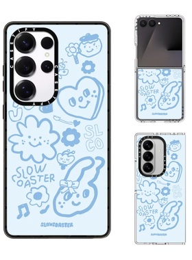 现货CASETiFY艺术家Slowcoaster蓝色微笑手机壳适用samsung三星S25/S24Ultra+Z Flip/Fold7/6/5磁吸保护套萌