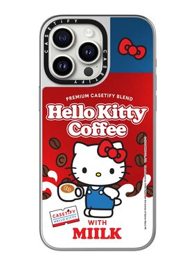现货CASETiFY联名Hello Kitty咖啡适用苹果iPhone 15/14/13/12/11/Pro/Max/Plus/Mini镜面磁吸手机壳凯蒂猫萌