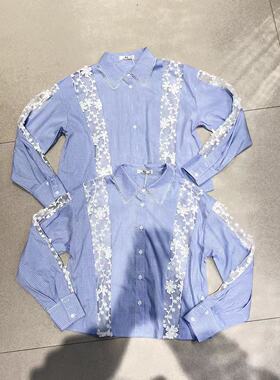 南油H&1欧货026春新款欧韩拼蕾丝格子宽松休闲显瘦减龄短款衬衫女