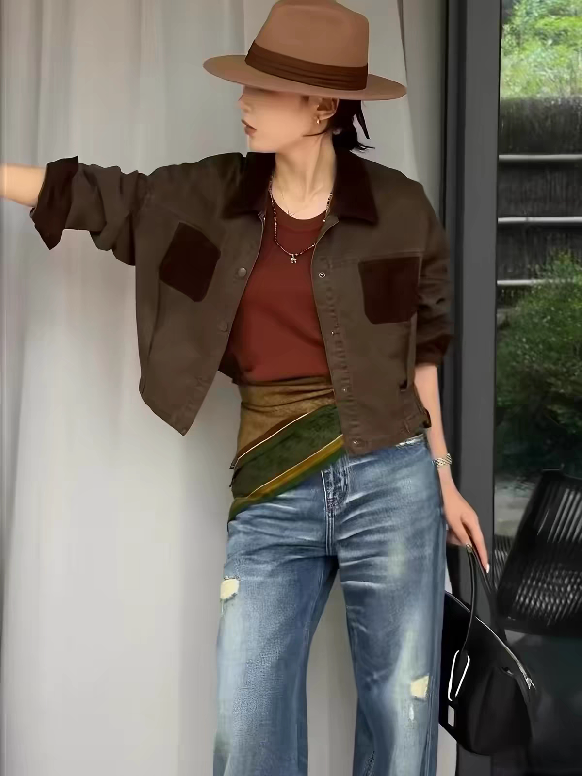 HEIMAYI秋季2026新品拼灯芯绒polo领百搭休闲款牛仔外套女潮11225
