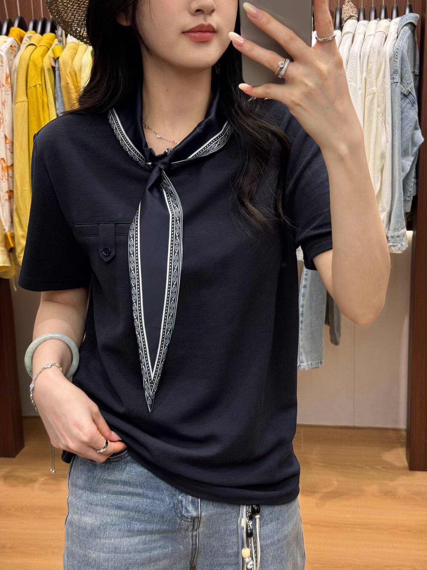 南油CCsister欧货026春夏新款系丝巾宽松休闲减龄显瘦短袖T恤女