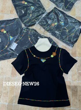 南油DIESEG欧货2026春夏新款欧韩撞色装饰显瘦减龄短款短袖T恤女