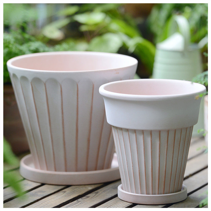 雾化白甜筒造型陶土透气花盆兰花月季朱顶红阳台花园复古做旧花盆