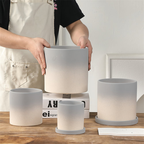 素烧渐变灰色陶土花盆