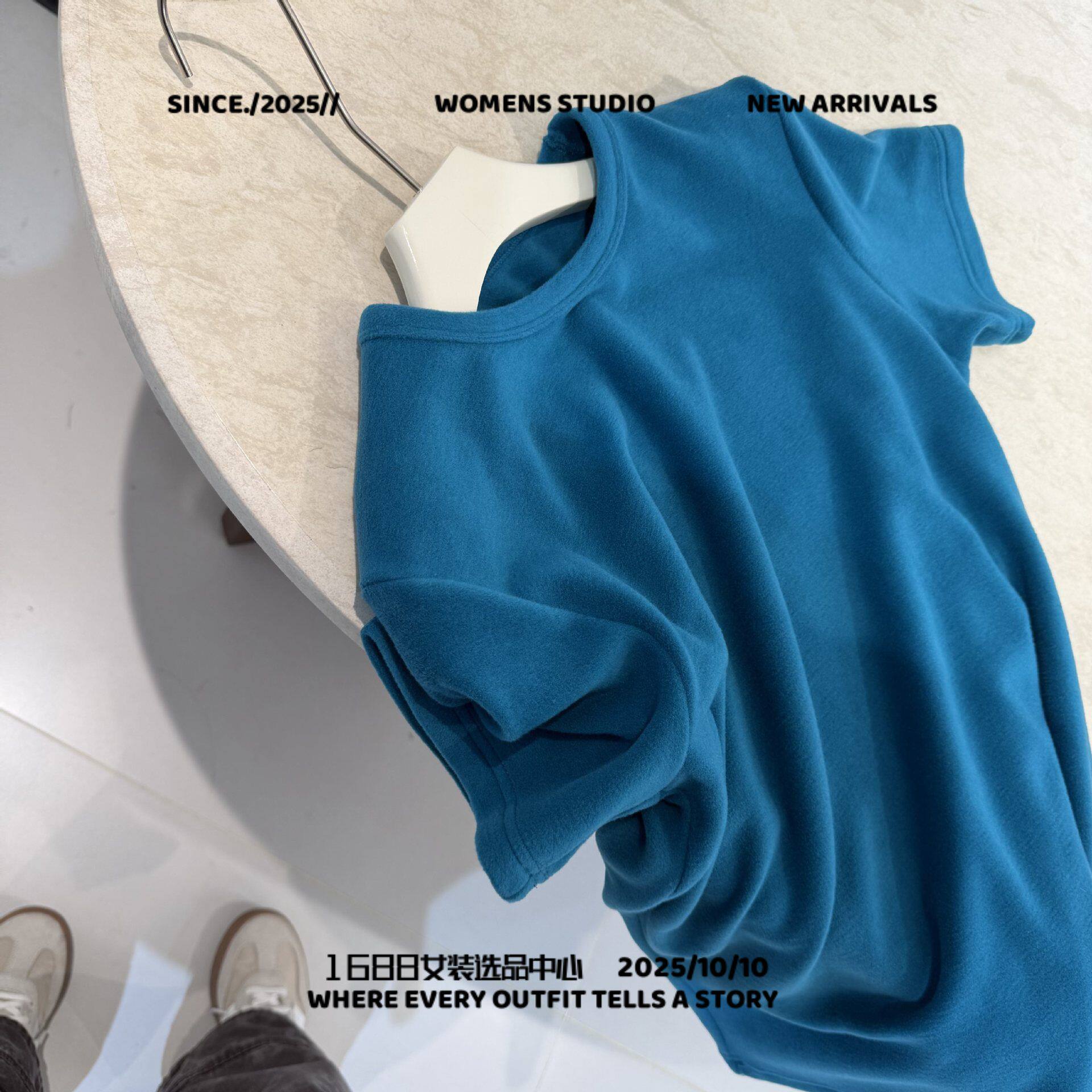 汕头市歌美茵服饰“年纯色基础”入款双面磨毛糯叽叽宽松圆领短袖