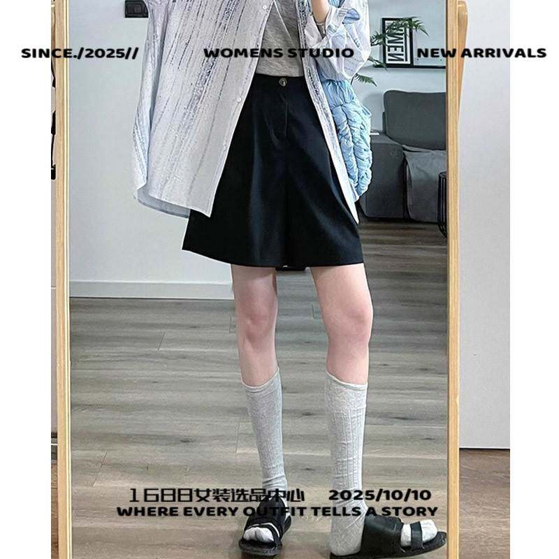 广州十三行春款女装黑色西装短裤女夏季薄款高腰显瘦直筒外穿中裤