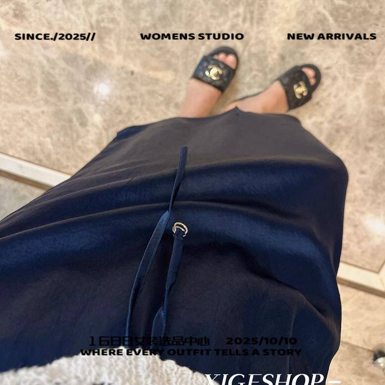 浙江旺季服饰法式温柔气质高级感醋酸半身裙女夏季宽松直筒后开叉
