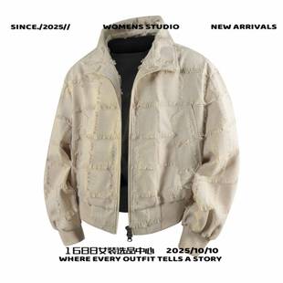 石狮浪印户外源头 直销 流苏大方格提花面料春秋衬衫外套休闲服装