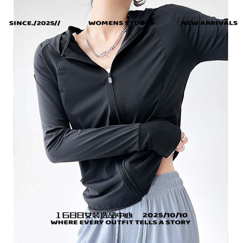 东莞虎门大码女装包边连帽防晒衣女夏季新款修身户外瑜伽服外套运