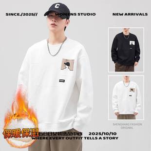 石狮浪印户外羽绒服男装加绒男秋冬季新款美式宽松套头长袖恤打底